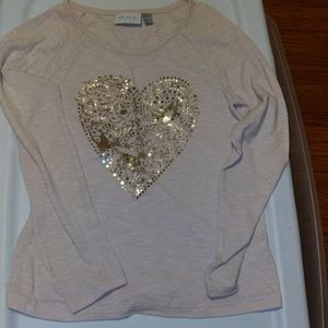 Girls pink and gold heart sweater L 10/12